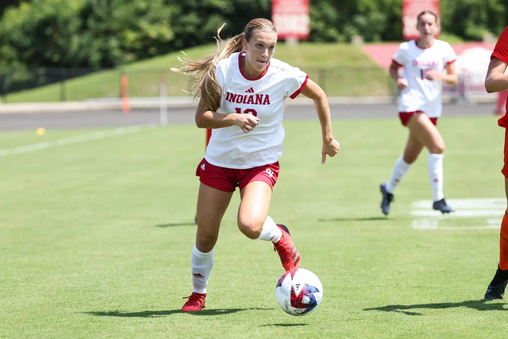 BLOOMINGTON, IN - AUGUST 20, 2023 - forward Marisa Grzesiak #12 of the Indiana Hoosiers during the game between the Virginia Tech Hokies and the Indiana Hoosiers at Bill Armstrong Stadium in Bloomington, IN. Photo By Pearson Georges/Indiana Athletics