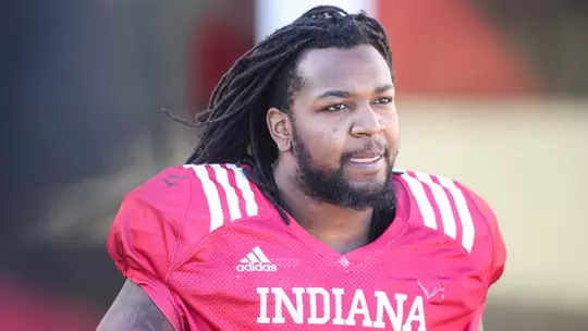 BLOOMINGTON, IN - April 01, 2023 - outside linebacker Lanell Carr #41 of the Indiana Hoosiers during the scrimmage between the Indiana Hoosiers and the Indiana Hoosiers at Mellencamp in Bloomington, IN. Photo By Dalton Wainscott/Indiana Athletics