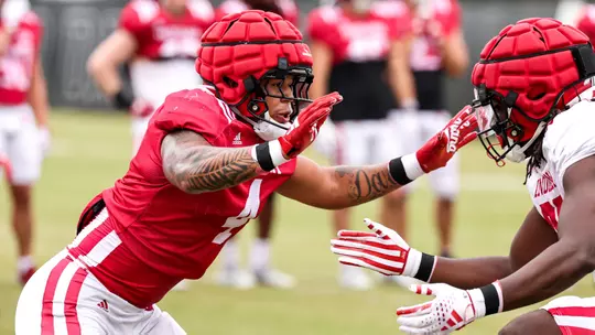 BLOOMINGTON, IN - August 17, 2023 - linebacker Anthony Jones #4 of the Indiana Hoosiers during Fall Camp at John Mellencamp Pavillion in Bloomington, IN. Photo By Andrew Mascharka/Indiana Athletics