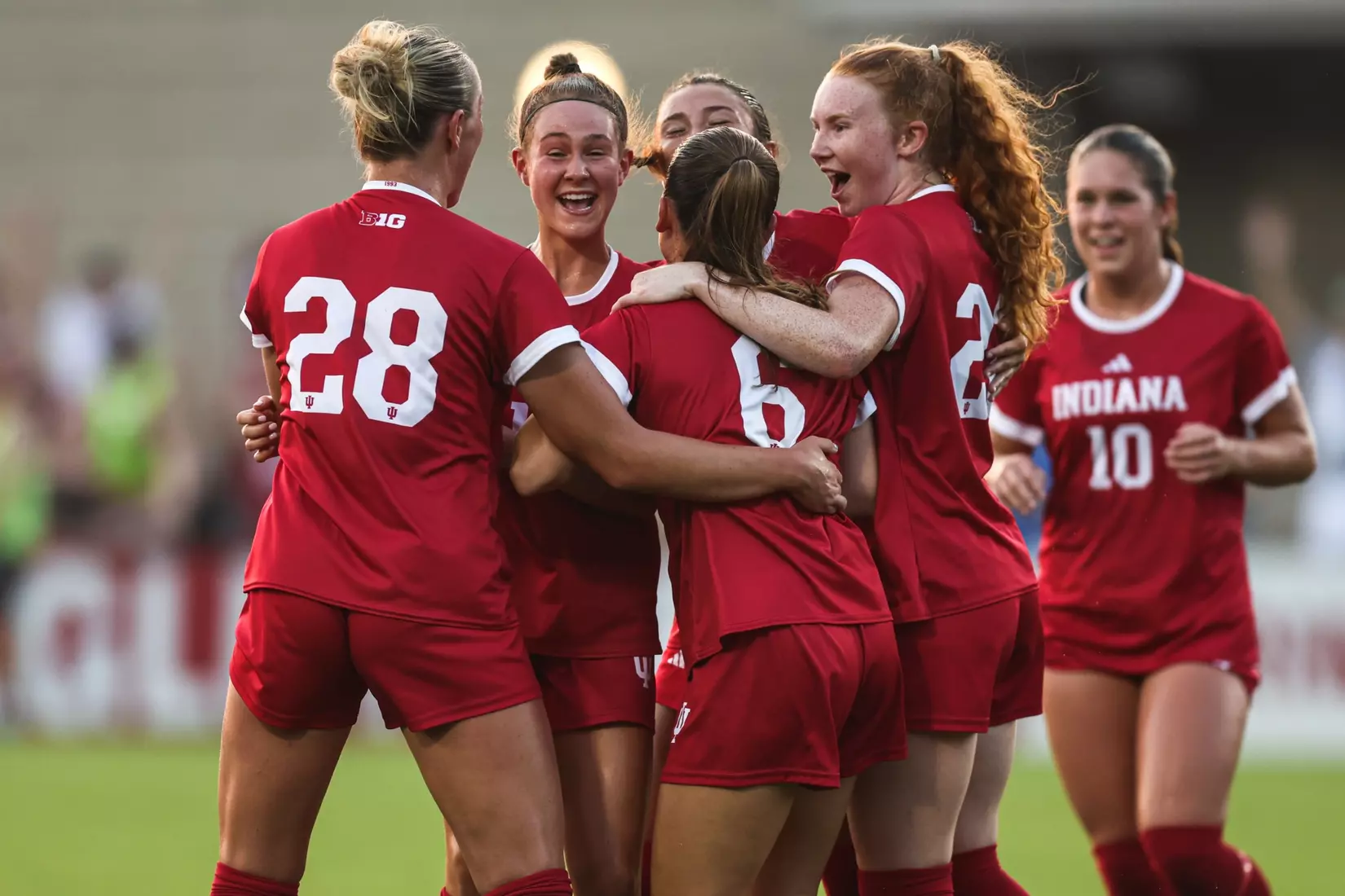 BLOOMINGTON, IN - AUGUST 24, 2023 - midfielder Olivia Rush #17 of the Indiana Hoosiers midfielder Sydney Masur #6 of the Indiana Hoosiers and defender Piper Coffield #22 of the Indiana Hoosiers and defender Lauren Costello #28 of the Indiana Hoosiers during the game between the Morehead State Eagles and the Indiana Hoosiers at Bill Armstrong Stadium in Bloomington, IN. Photo By Gretta Cohoon/Indiana Athletics
