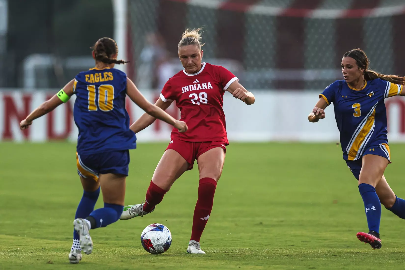 BLOOMINGTON, IN - AUGUST 24, 2023 - defender Lauren Costello #28 of the Indiana Hoosiers during the game between the Morehead State Eagles and the Indiana Hoosiers at Bill Armstrong Stadium in Bloomington, IN. Photo By Gretta Cohoon/Indiana Athletics