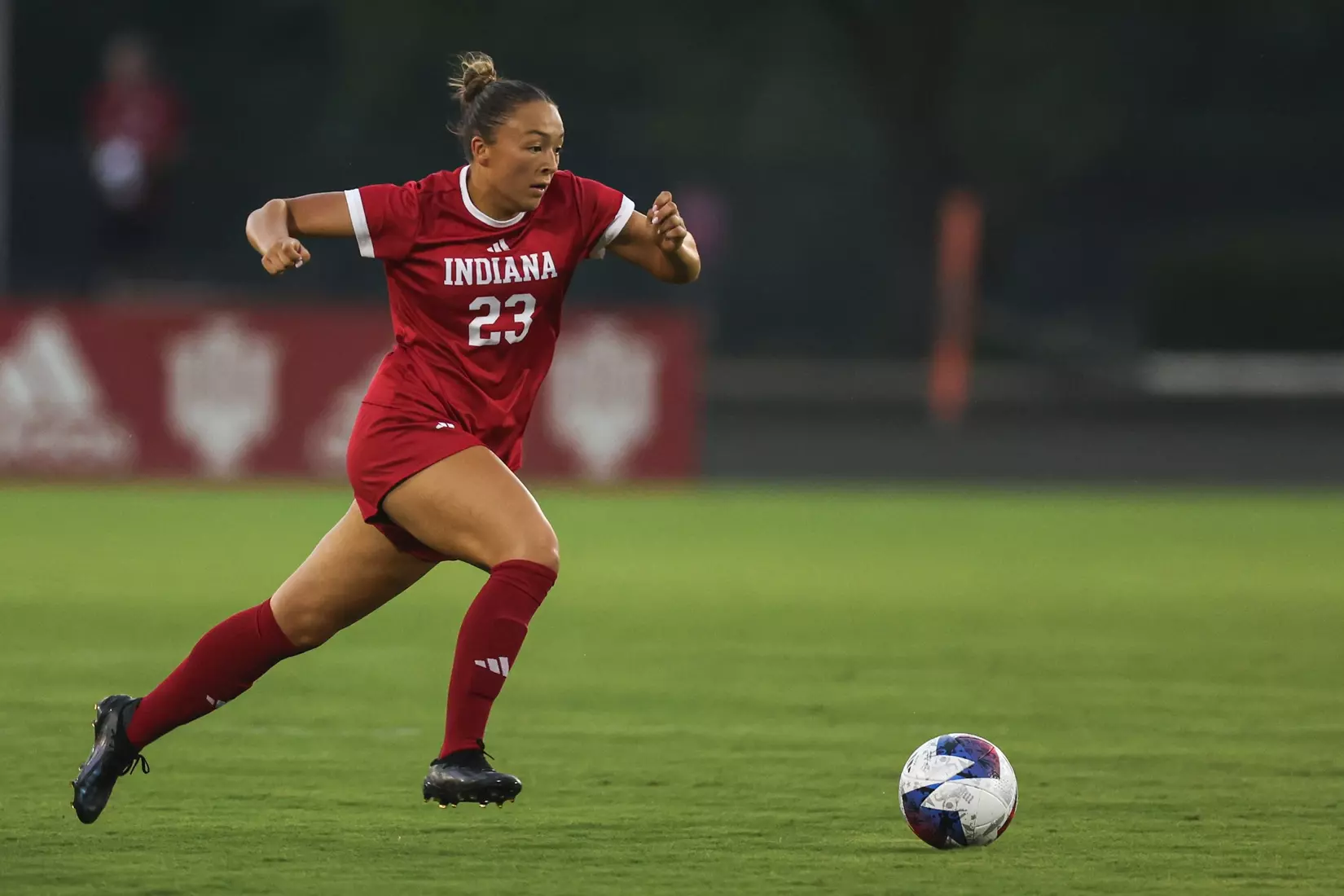 BLOOMINGTON, IN - AUGUST 24, 2023 - midfielder Natasha Kim #23 of the Indiana Hoosiers during the game between the Morehead State Eagles and the Indiana Hoosiers at Bill Armstrong Stadium in Bloomington, IN. Photo By Gretta Cohoon/Indiana Athletics