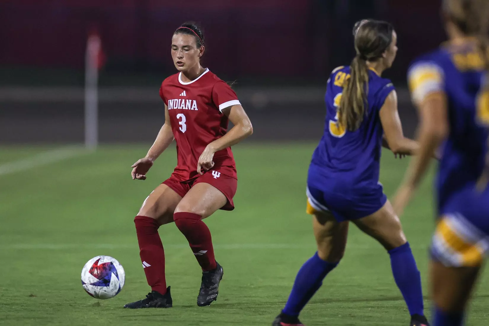 BLOOMINGTON, IN - AUGUST 24, 2023 - defender Zoe Tiger #3 of the Indiana Hoosiers during the game between the Morehead State Eagles and the Indiana Hoosiers at Bill Armstrong Stadium in Bloomington, IN. Photo By Gretta Cohoon/Indiana Athletics