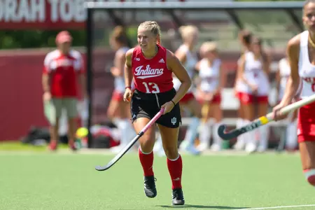 BLOOMINGTON, IN - August 20, 2023 - forward/midfielder Maddie Olshemski #13 of the Indiana Hoosiers during the scrimmage between the Miami OH RedHawks and the Indiana Hoosiers at IU Field Hockey Complex in Bloomington, IN. Photo By Sammy Nance/Indiana Athletics