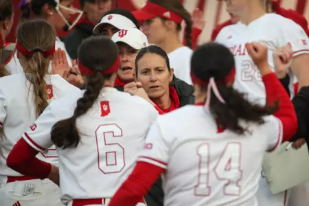 BLOOMINGTON, IN - March 05, 2023 - Head Coach Shonda Stanton of the Indiana Hoosiers during the game between the Purdue Fort Wayne Mastadons and the Indiana Hoosiers at Andy Mohr Field in Bloomington, IN. Photo By Dalton Wainscott/Indiana Athletics
