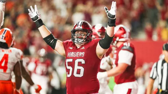BLOOMINGTON, IN - September 02, 2022 - offensive lineman Mike Katic #56 of the Indiana Hoosiers during the game between the Fighting Illini and the Indiana Hoosiers at Memorial Stadium in Bloomington, IN. Photo By Sammy Nance\Indiana Athletics
