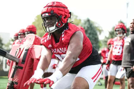 BLOOMINGTON, IN - August 03, 2023 - defensive lineman Marcus Burris Jr. #92 of the Indiana Hoosiers during Fall Camp at John Mellencamp Pavillion in Bloomington, IN. Photo By \LDM#2\