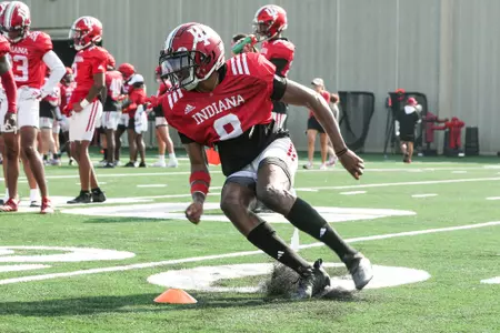 BLOOMINGTON, IN - August 04, 2023 - linebacker Jared Casey #8 of the Indiana Hoosiers during Fall Camp at John Mellencamp Pavillion in Bloomington, IN. Photo By \LDM#2\