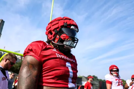 BLOOMINGTON, IN - August 04, 2023 - defensive lineman Andre Carter #1 of the Indiana Hoosiers during Fall Camp at John Mellencamp Pavillion in Bloomington, IN. Photo By Andrew Mascharka/Indiana Athletics