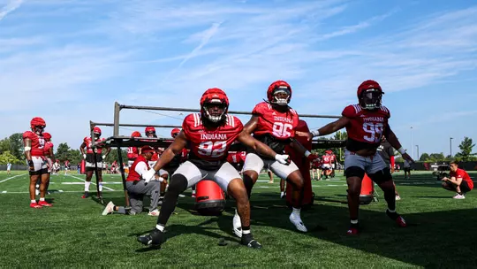 BLOOMINGTON, IN - August 04, 2023 - defensive lineman Marcus Burris Jr. #92 of the Indiana Hoosiers during Fall Camp at John Mellencamp Pavillion in Bloomington, IN. Photo By Andrew Mascharka/Indiana Athletics