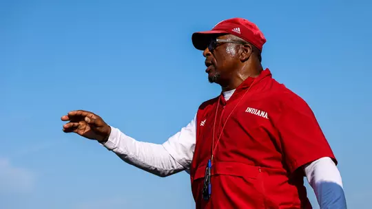 BLOOMINGTON, IN - August 04, 2023 - Indiana Hoosiers Defensive Line Coach Paul Randolph during Fall Camp at John Mellencamp Pavillion in Bloomington, IN. Photo By Andrew Mascharka/Indiana Athletics