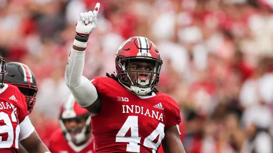BLOOMINGTON, IN - SEPTEMBER 17, 2022 - linebacker Aaron Casey #44 of the Indiana Hoosiers during the game between the Western Kentucky Hilltoppers and the Indiana Hoosiers at Memorial Stadium in Bloomington, IN. Photo By Andrew Mascharka/Indiana Athletics