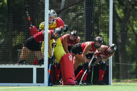 BLOOMINGTON, IN - August 20, 2023 - the Indiana Hoosiers field hockey team during the scrimmage between the Miami OH RedHawks and the Indiana Hoosiers at IU Field Hockey Complex in Bloomington, IN. Photo By Kate Petersen/Indiana Athletics