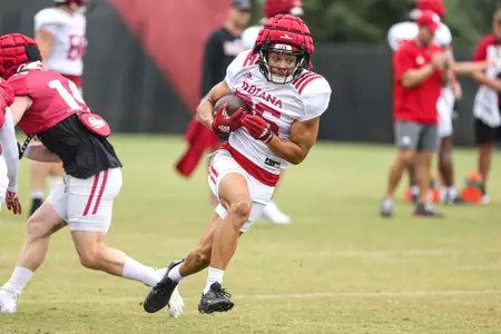 BLOOMINGTON, IN - August 14, 2023 - running back Reece Lozano #36 of the Indiana Hoosiers during Fall Camp at John Mellencamp Pavillion in Bloomington, IN. Photo By Andrew Mascharka/Indiana Athletics