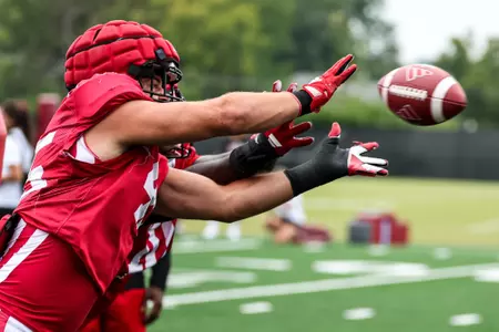 BLOOMINGTON, IN - August 17, 2023 - linebacker Andrew Turvy #45 of the Indiana Hoosiers during Fall Camp at John Mellencamp Pavillion in Bloomington, IN. Photo By Andrew Mascharka/Indiana Athletics