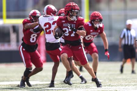 BLOOMINGTON, IN - August 20, 2023 - running back Declan McMahon #37 of the Indiana Hoosiers during Fall Camp at John Mellencamp Pavillion in Bloomington, IN. Photo By Maddi Sponsel/Indiana Athletics