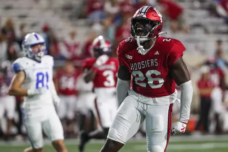 BLOOMINGTON, IN - September 08, 2023 - linebacker Joshua Rudolph #26 of the Indiana Hoosiers during the game between the Indiana State Sycamores and the Indiana Hoosiers at Memorial Stadium in Bloomington, IN. Photo By Dalton Wainscott/Indiana Athletics