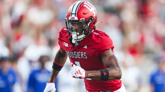 BLOOMINGTON, IN - September 8, 2023 - wide receiver Donaven McCulley #1 of the Indiana Hoosiers during the game between the Indiana Hoosiers and the Indiana State Sycamores at Memorial Stadium in Bloomington, IN. Photo By Pearson Georges/Indiana Athletics