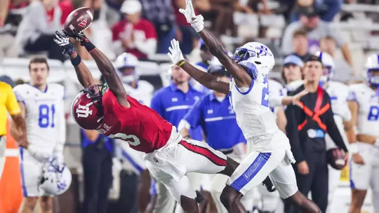 BLOOMINGTON, IN - September 8, 2023 - wide receiver Omar Cooper Jr. #3 of the Indiana Hoosiers during the game between the Indiana Hoosiers and the Indiana State Sycamores at Memorial Stadium in Bloomington, IN. Photo By Pearson Georges/Indiana Athletics
