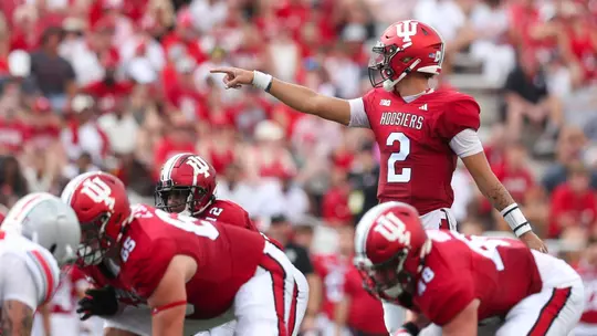 BLOOMINGTON, IN - September 02, 2023 - quarterback Tayven Jackson #2 of the Indiana Hoosiers during the game between the Ohio State Buckeyes and the Indiana Hoosiers at Memorial Stadium in Bloomington, IN. Photo By Sammy Nance/Indiana Athletics