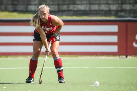 BLOOMINGTON, IN - September 18, 2022 - defender Sydney Keld #4 of the Indiana Hoosiers during the game between the Longwood Lancers and the Indiana Hoosiers at IU Field Hockey Complex in Bloomington, IN. Photo By Kamaron Farver/Indiana Athletics