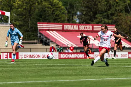 BLOOMINGTON, IN - September 17, 2023 - forward Paige Webber #25 of the Indiana Hoosiers during the game between the Rutgers Scarlet Knights and the Indiana Hoosiers at Bill Armstrong Stadium in Bloomington, IN. Photo By Gretta Cohoon/Indiana Athletics
