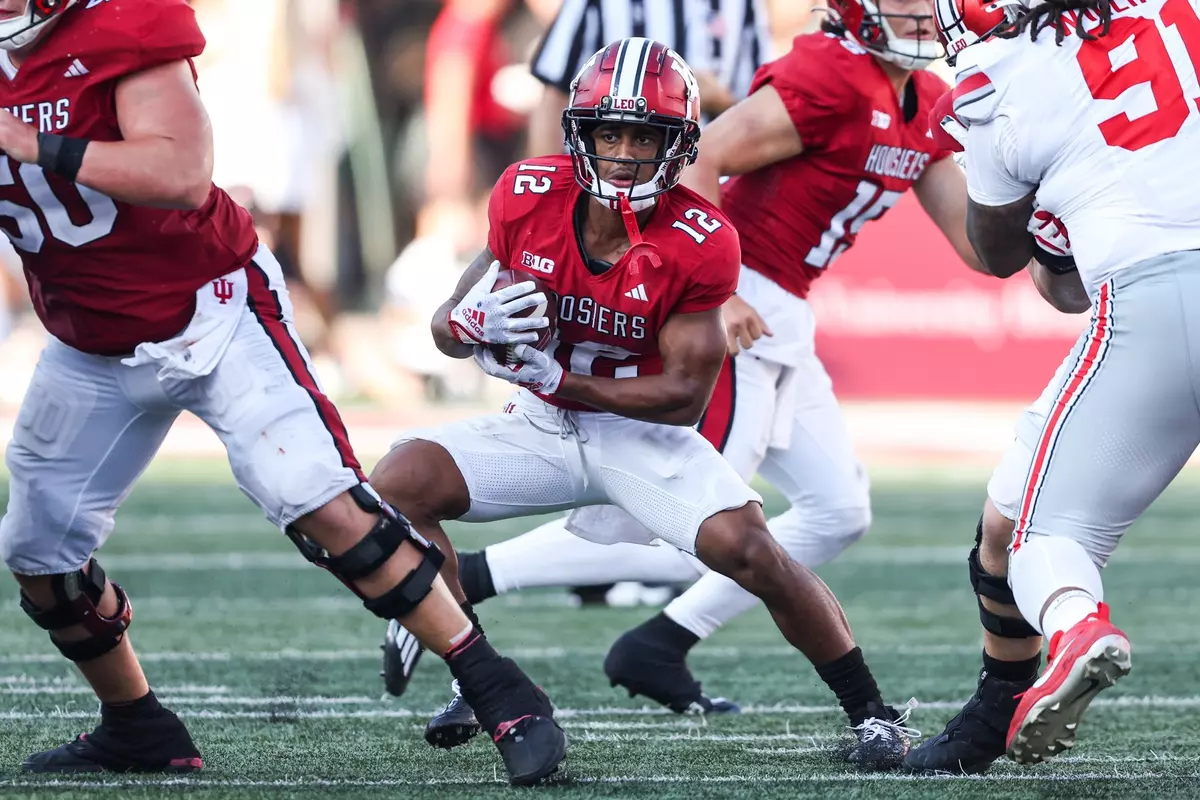 Jaylin Lucas #12 of the Indiana Hoosiers during the game against the Ohio State Buckeyes.