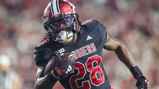 BLOOMINGTON, IN - September 23, 2023 - running back Christian Turner #28 of the Indiana Hoosiers during the game between the Akron Zips and the Indiana Hoosiers at Memorial Stadium in Bloomington, IN. Photo By Pearson Georges/Indiana Athletics