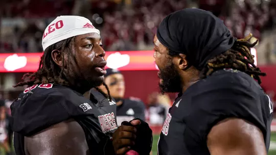 BLOOMINGTON, IN - September 23, 2023 - defensive lineman Andre Carter #1 and defensive lineman Philip Blidi #96 of the Indiana Hoosiers during the game between the Akron Zips and the Indiana Hoosiers at Memorial Stadium in Bloomington, IN.