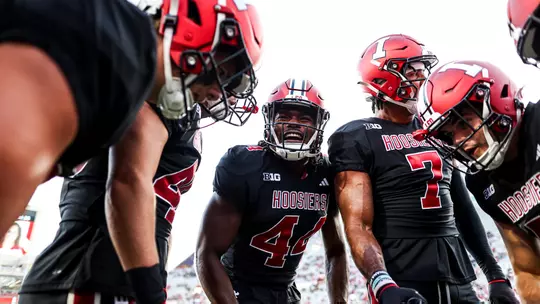 BLOOMINGTON, IN - September 23, 2023 - linebacker Aaron Casey #44 of the Indiana Hoosiers during the game between the Akron Zips and the Indiana Hoosiers at Memorial Stadium in Bloomington, IN. Photo By Andrew Mascharka/Indiana Athletics