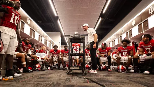 BLOOMINGTON, IN - September 02, 2023 - Indiana Hoosiers Co-Defensive Coordinator and Safeties Coach Matt Guerrieri during the game between the Ohio State Buckeyes and the Indiana Hoosiers at Memorial Stadium in Bloomington, IN. Photo By Andrew Mascharka/Indiana Athletics