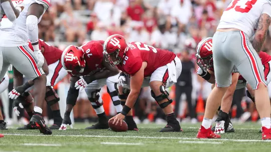 BLOOMINGTON, IN - September 02, 2023 - offensive linemen Zach Carpenter #50 of the Indiana Hoosiers during the game between the Ohio State Buckeyes and the Indiana Hoosiers at Memorial Stadium in Bloomington, IN. Photo By Sammy Nance/Indiana Athletics