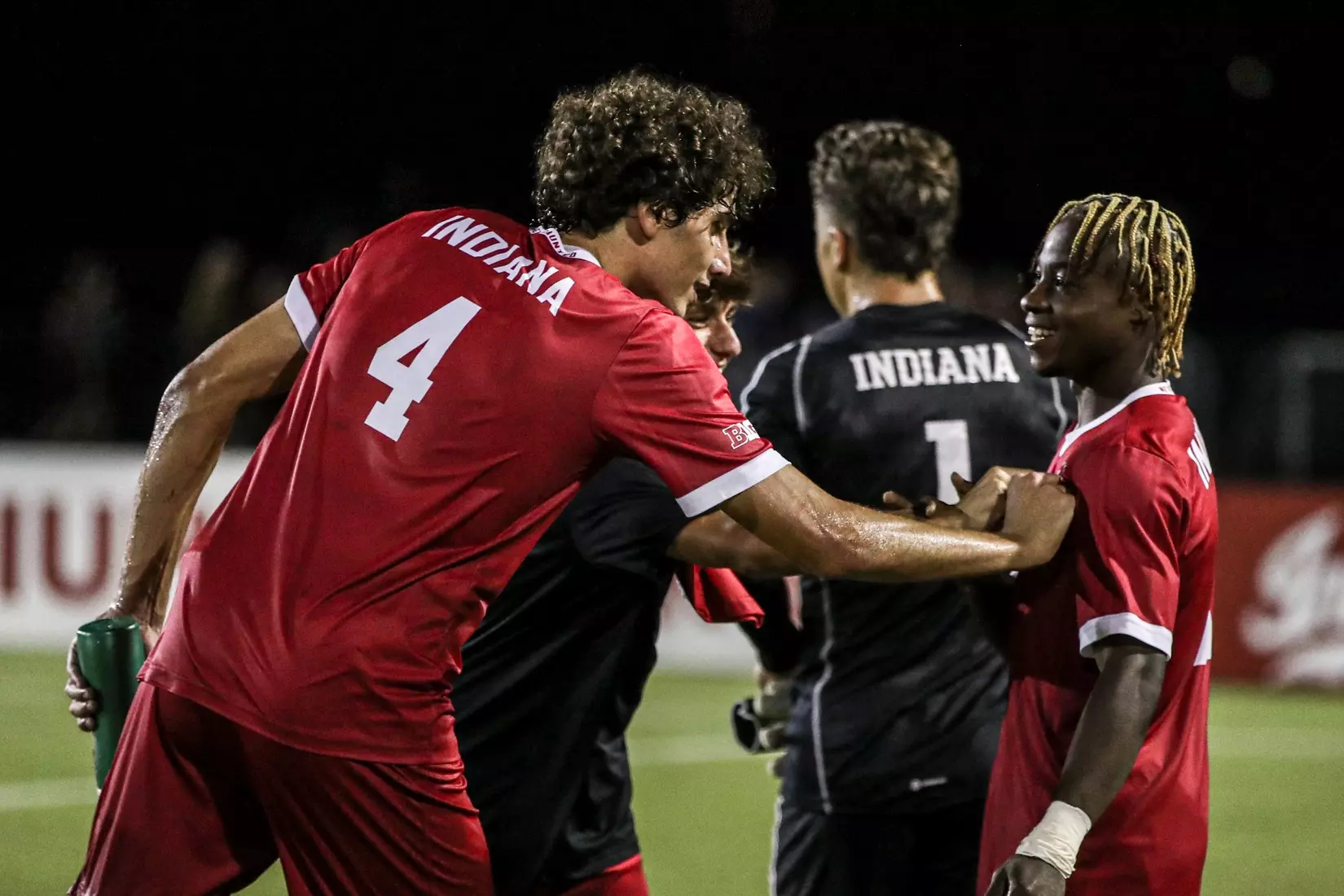 BLOOMINGTON, IN - September 04, 2023 - defender Hugo Bacharach #4 of the Indiana Hoosiers forward Collins Oduro #11 of the Indiana Hoosiers during the game between the Seton Hall Huskies and the Indiana Hoosiers at Bill Armstrong Stadium in Bloomington, IN. Photo By Grace Waggoner/IU Athletics