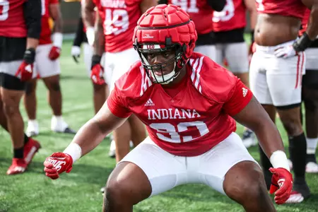 BLOOMINGTON, IN - August 03, 2023 - defensive lineman Robby Harrison #93 of the Indiana Hoosiers during Fall Camp at John Mellencamp Pavillion in Bloomington, IN. Photo By \LDM#2\