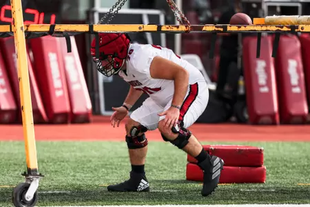 BLOOMINGTON, IN - August 12, 2023 - offensive lineman Bubba Jeffries #70 of the Indiana Hoosiers during Fall Camp at Memorial Stadium in Bloomington, IN. Photo By Gretta Cohoon/Indiana Athletics