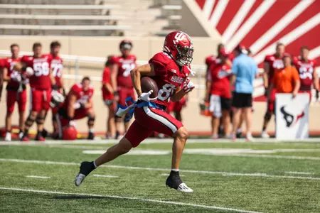 BLOOMINGTON, IN - August 19, 2023 - wide receiver Camden Jordan #89 of the Indiana Hoosiers during Fall Camp Day 14 at Memorial Stadium in Bloomington, IN. Photo By Dalton Wainscott/Indiana Athletics
