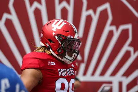 BLOOMINGTON, IN - September 02, 2023 - defensive lineman Nick James #99 of the Indiana Hoosiers during the game between the Ohio State Buckeyes and the Indiana Hoosiers at Memorial Stadium in Bloomington, IN. Photo By Dalton Wainscott/Indiana Athletics