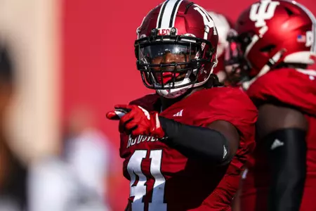 BLOOMINGTON, IN - September 02, 2023 - outside linebacker Lanell Carr #41 of the Indiana Hoosiers during the game between the Ohio State Buckeyes and the Indiana Hoosiers at Memorial Stadium in Bloomington, IN. Photo By Andrew Mascharka/Indiana Athletics