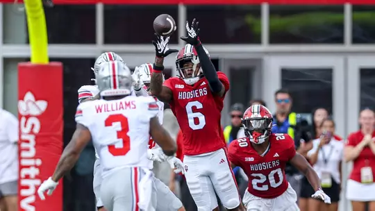 BLOOMINGTON, IN. 09.02.2023. defensive back Phillip Dunnam #6 of the Indiana Hoosiers during the game between the Ohio State Buckeyes and the Indiana Hoosiers at Memorial Stadium in Bloomington, IN. Photo by Chris Conaway/Indiana Athletics