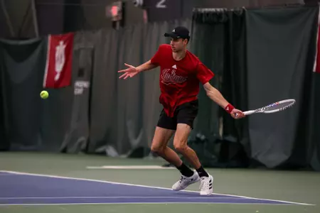 BLOOMINGTON, IN - January 13, 2024 - Nikola Kolyachev during the meet between the Dayton Flyers and the Indiana Hoosiers at IU Tennis Center in Bloomington, IN. Photo By Grace Waggoner/IU Athletics