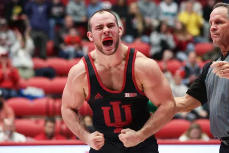 BLOOMINGTON, IN - January 21, 2024 - Nick Willham during the meet between the Maryland Terrapins and the Indiana Hoosiers at Wilkinson Hall in Bloomington, IN. Photo By Sammy Nance/Indiana Athletics