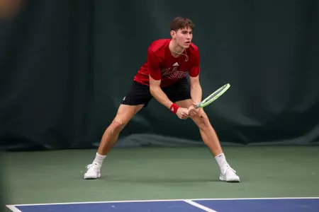 BLOOMINGTON, IN - January 13, 2024 - Fecundo Yunis during the meet between the Dayton Flyers and the Indiana Hoosiers at IU Tennis Center in Bloomington, IN. Photo By Grace Waggoner/IU Athletics
