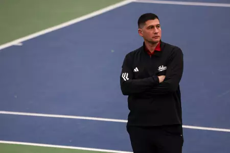 BLOOMINGTON, IN - January 13, 2024 - Head coach Jeremy Wurtzman during the meet between the Dayton Flyers and the Indiana Hoosiers at IU Tennis Center in Bloomington, IN. Photo By Grace Waggoner/IU Athletics
