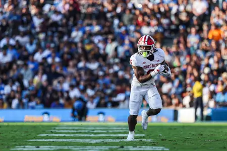 PASADENA, CA - September 14, 2024 - running back Justice Ellison #6 of the Indiana Hoosiers during the game between the UCLA Bruins and the Indiana Hoosiers at the Rose Bowl Stadium in Pasadena, California. Photo By Trent Barnhart/Indiana Athletics