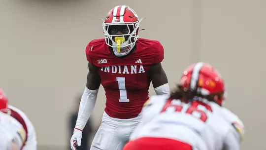 BLOOMINGTON, IN - September 28, 2024 - defensive back Shawn Asbury II #1 of the Indiana Hoosiers during the game between the Indiana Hoosiers and the Maryland Terrapins at Memorial Stadium in Bloomington, Indiana. Photo By Trent Barnhart/Indiana Athletics