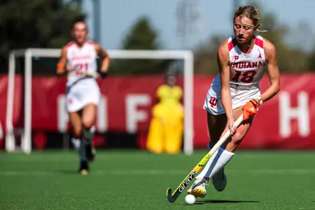 BLOOMINGTON, IN - October 20, 2024 - midfielder Meredith Lee #18 of the Indiana Hoosiers during the game between the Stanford Trees and the Indiana Hoosiers at IU Field Hockey Complex in Bloomington, IN. Photo By Kate Petersen/Indiana Athletics