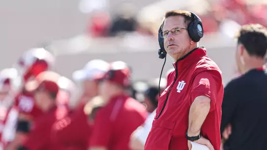 BLOOMINGTON, IN - October 26, 2024 - Indiana Hoosiers Head Coach Curt Cignetti during the game between the Washington Huskies and the Indiana Hoosiers at Memorial Stadium in Bloomington, Indiana. Photo By Trent Barnhart/Indiana Athletics