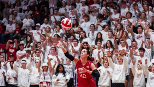 BLOOMINGTON, IN - OCTOBER 11, 2023 -  libero Ramsey Gary #32 of the Indiana Hoosiers during the match between the Indiana Hoosiers and the Purdue Boilermakers at Wilkinson Hall in Bloomington, IN. Photo By Pearson Georges/Indiana Athletics