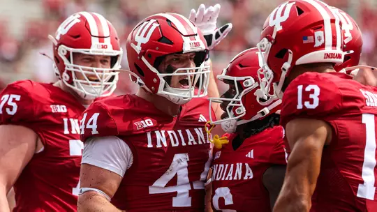BLOOMINGTON, IN - August 31, 2024 - tight end Zach Horton #44 of the Indiana Hoosiers during the game between the FIU Panthers and the Indiana Hoosiers at Memorial Stadium in Bloomington, Indiana. Photo By Trent Barnhart/Indiana Athletics