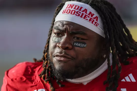 BLOOMINGTON, IN - November 9, 2024 - defensive lineman Chaddrian "CJ" West #8 of the Indiana Hoosiers during the game between the Michigan Wolverines and the Indiana Hoosiers at Memorial Stadium in Bloomington, Indiana. Photo By Dani Meersman/Indiana Athletics